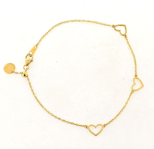 Bracciale della collezione Heartbeat in oro 18kt con elementi passanti a forma di cuore realizzati a filo.