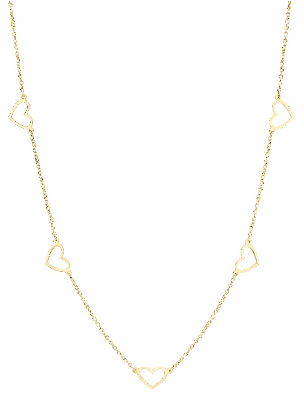 Collana della collezione Heartbeat in oro 18kt caratterizzata da cinque cuori passanti lungo la catena