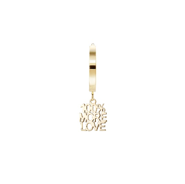 Orecchino modello creola a scatto in oro 18kt con scritta pendente “100% More Love”